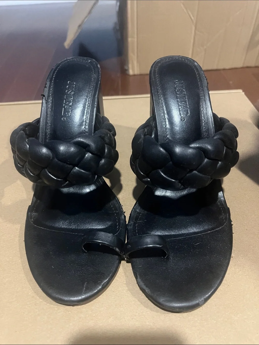 JustFab Black Braided Slide Heels